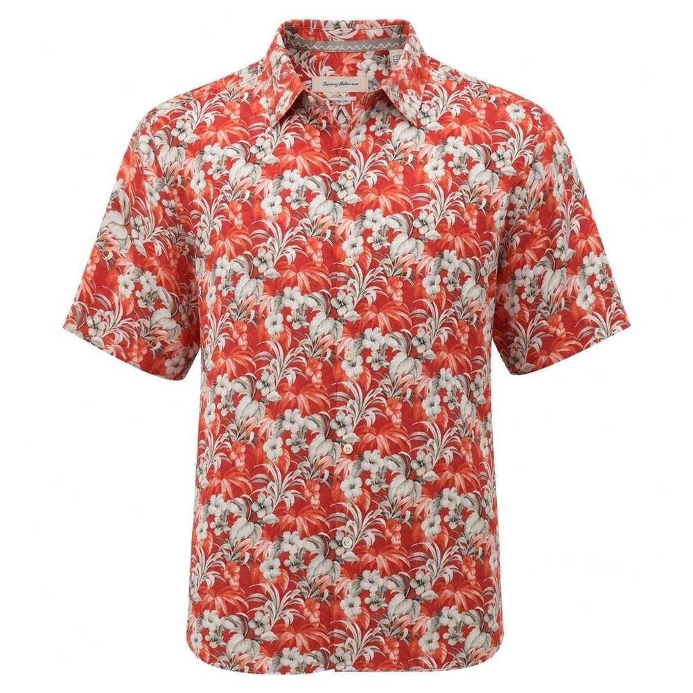 Tommy Bahama Hawaiian Shirt Mens XXL Red 100% Silk Quiet Luxury Old Money Floral
